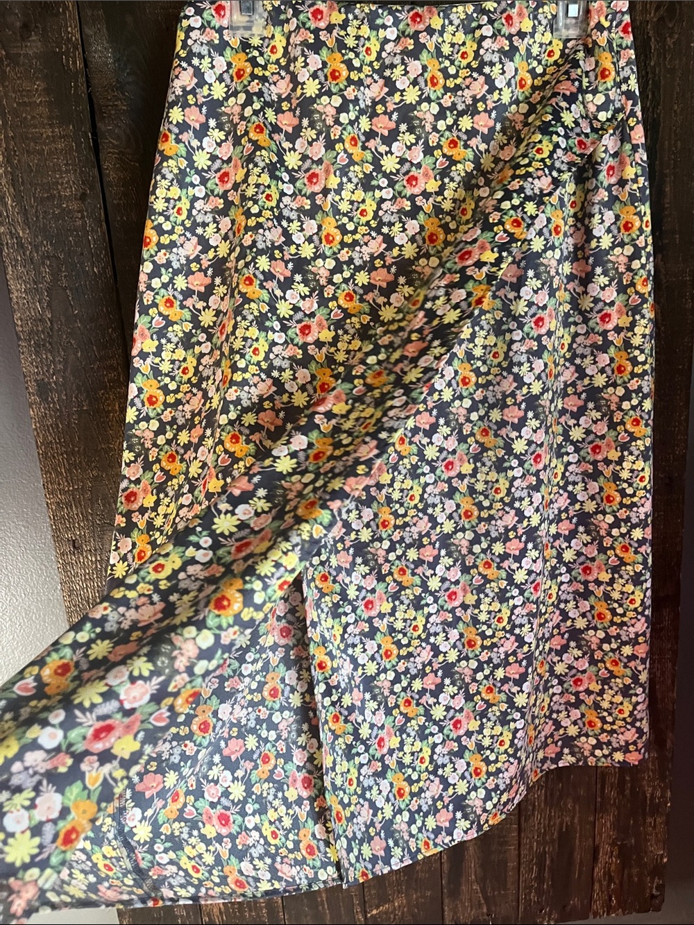 LOFT Navy A-Line Skirt with Multicolor Floral Print - Picture 5 of 9